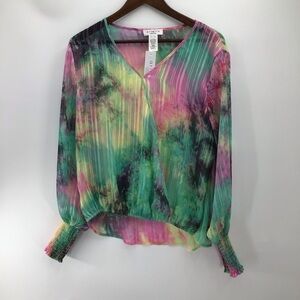 Ariella Sheer Vibrant Multicolor Long Sleeve Blouse